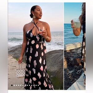Show Me Your MuMu Black and Pink Seashell Maxi Dress